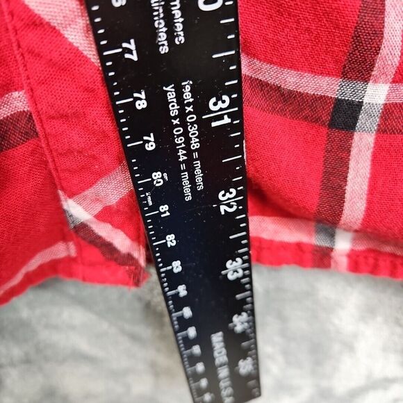 J Jill Blouse Womens L Long Sleeve Red Plaid Button Tunic Long Length Pockets - Picture 3 of 12